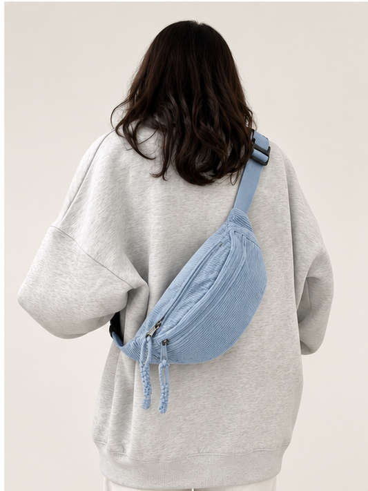 Blau Cord-Schultertasche