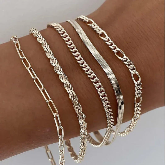5-teiliges Armband-Set aus Gold