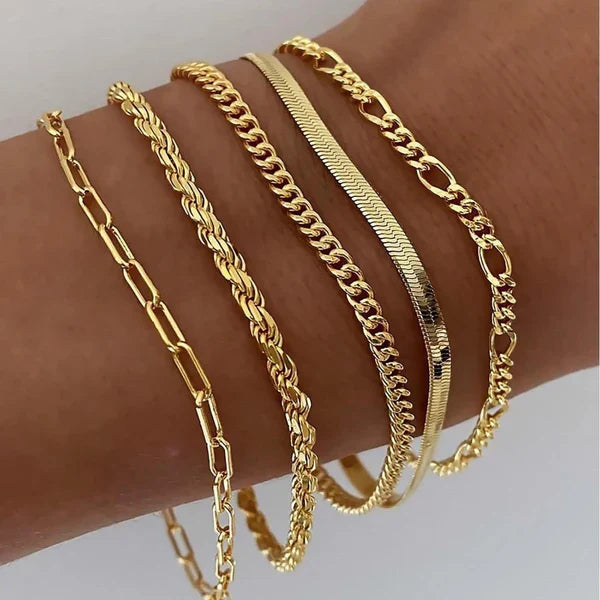 5-teiliges Armband-Set aus Gold