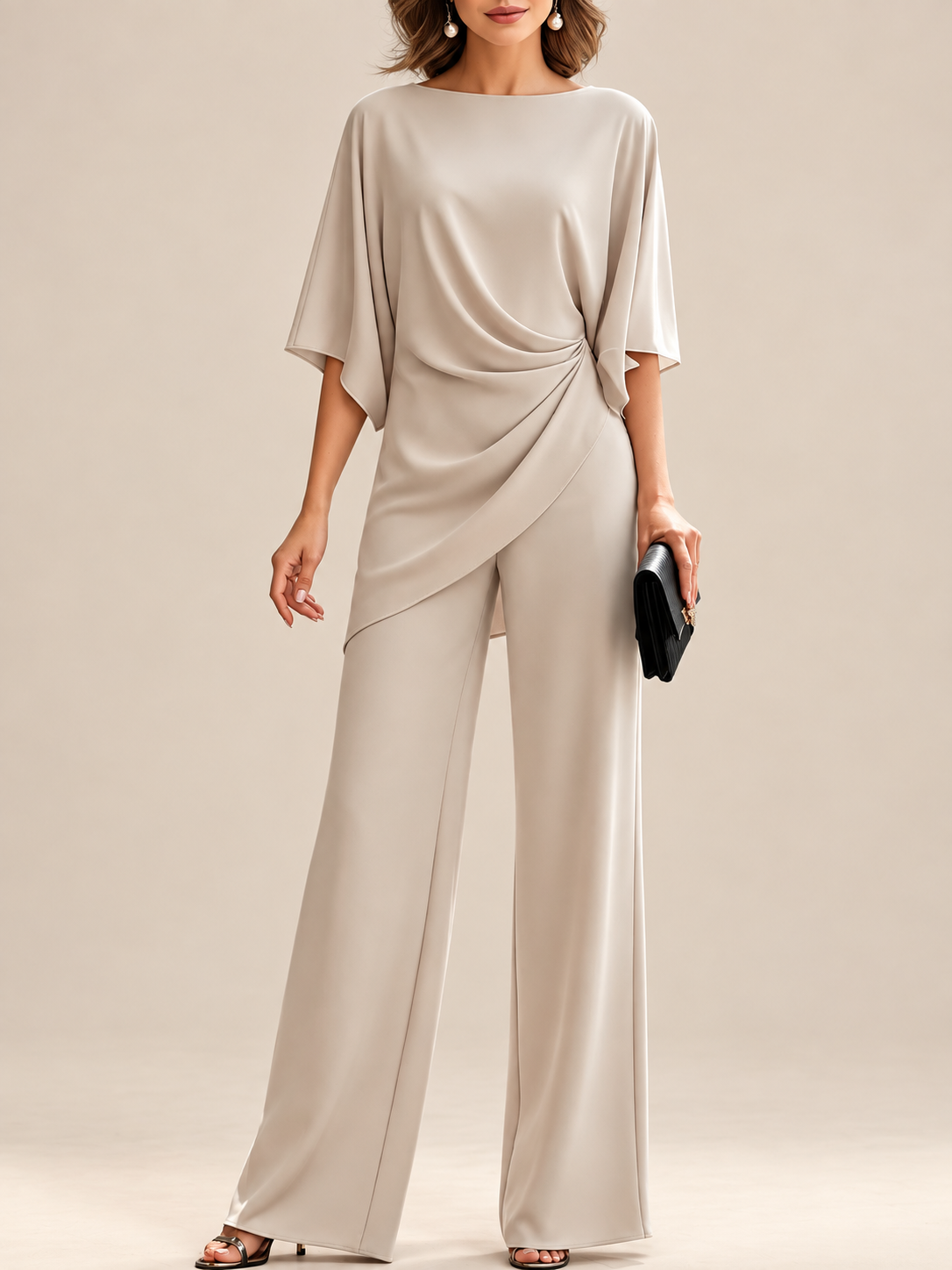 Malia Drapiertes Blusen-Set mit weiter Hose