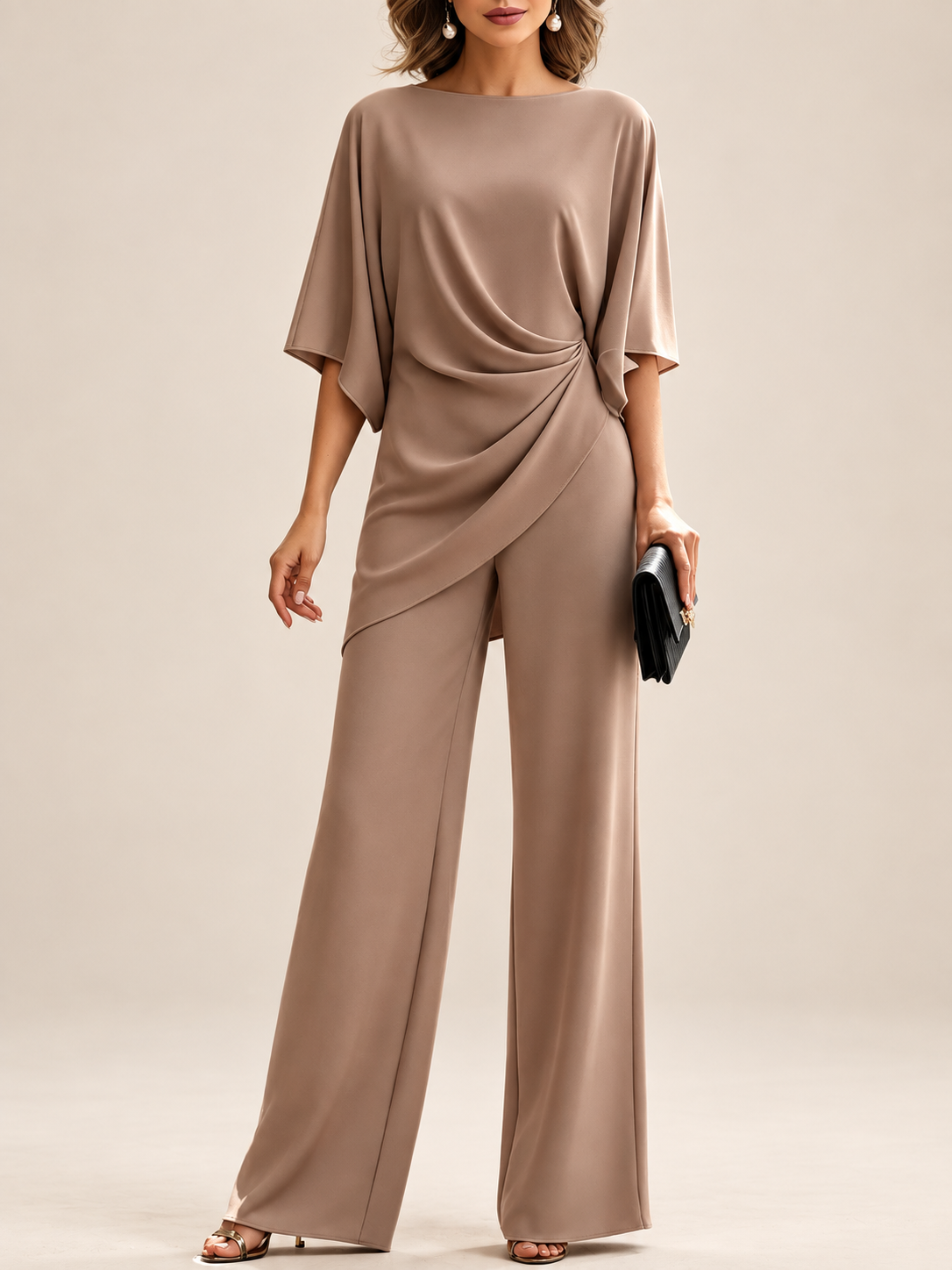 Malia Drapiertes Blusen-Set mit weiter Hose