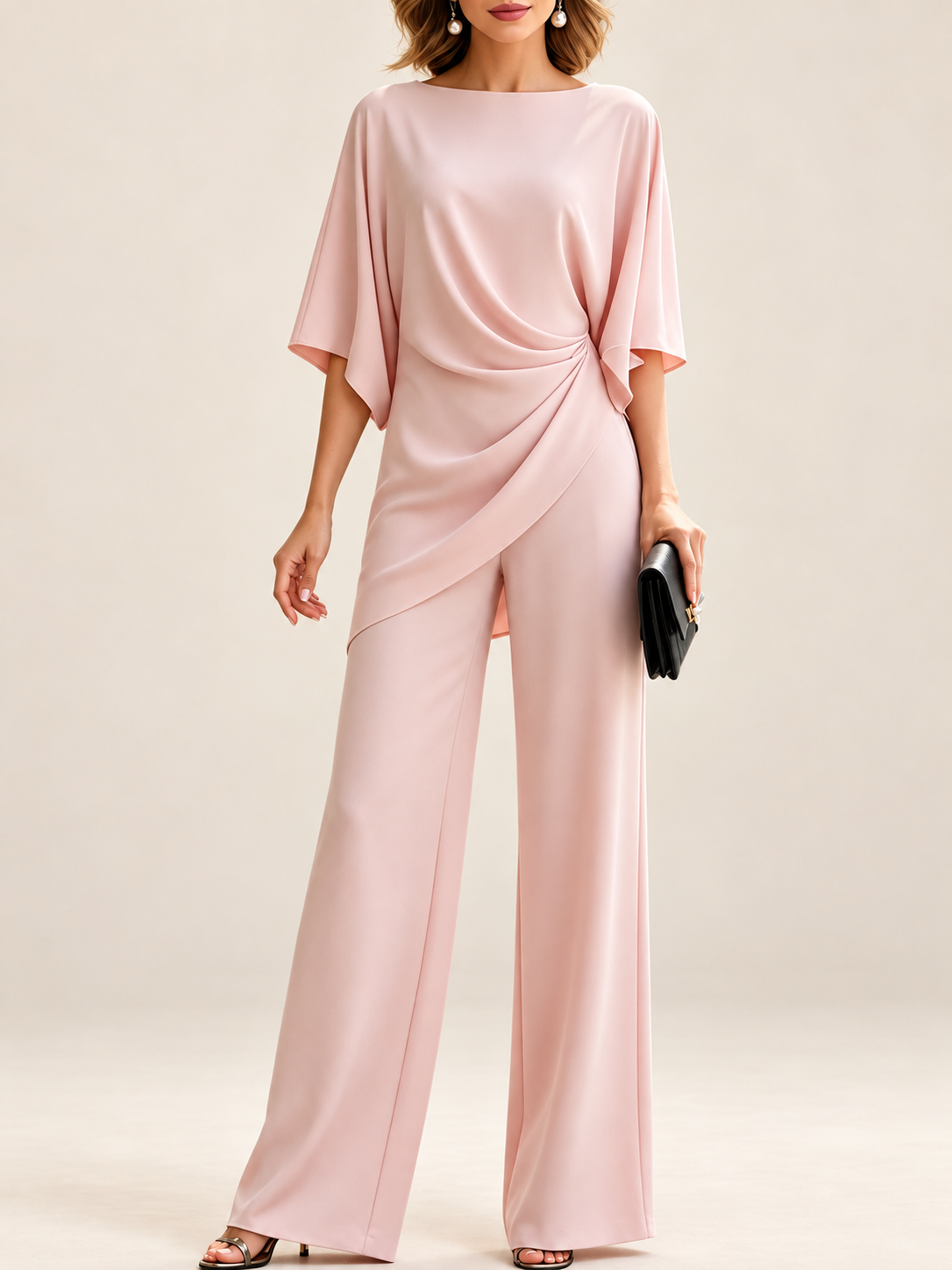 Malia Drapiertes Blusen-Set mit weiter Hose