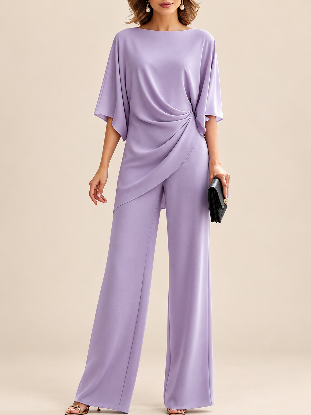 Malia Drapiertes Blusen-Set mit weiter Hose