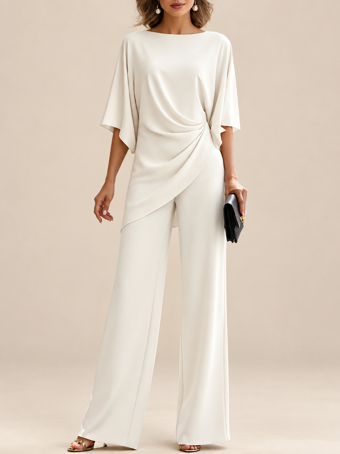 Malia Drapiertes Blusen-Set mit weiter Hose