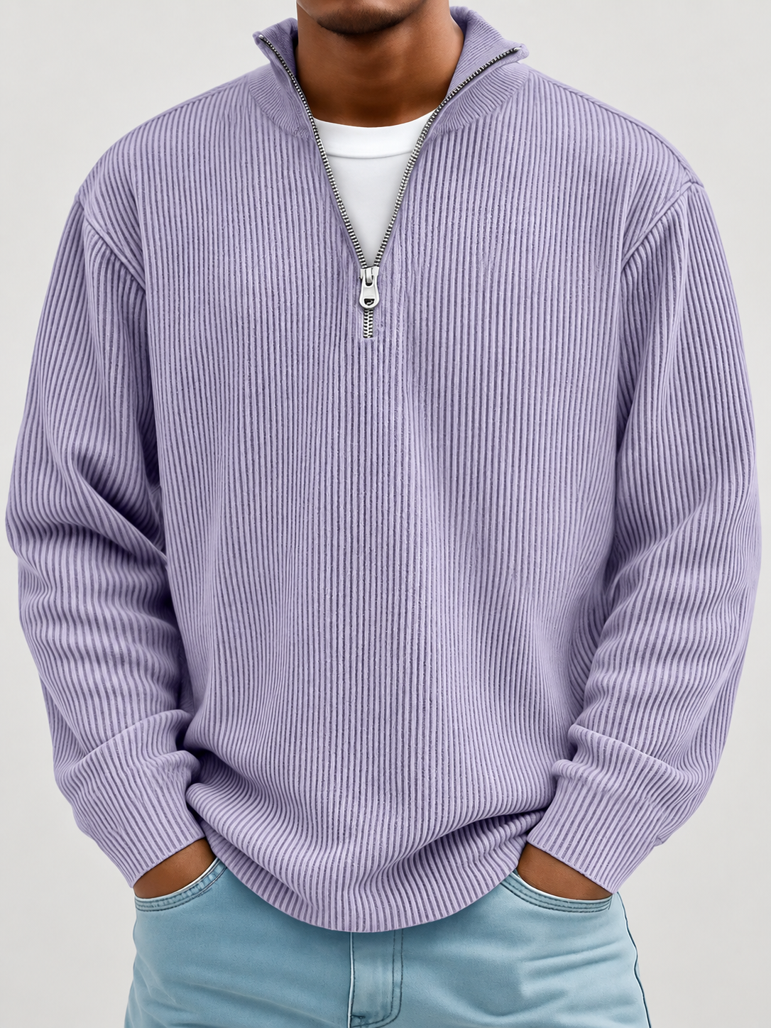 Alex Gerippter Pullover mit Reissverschluss