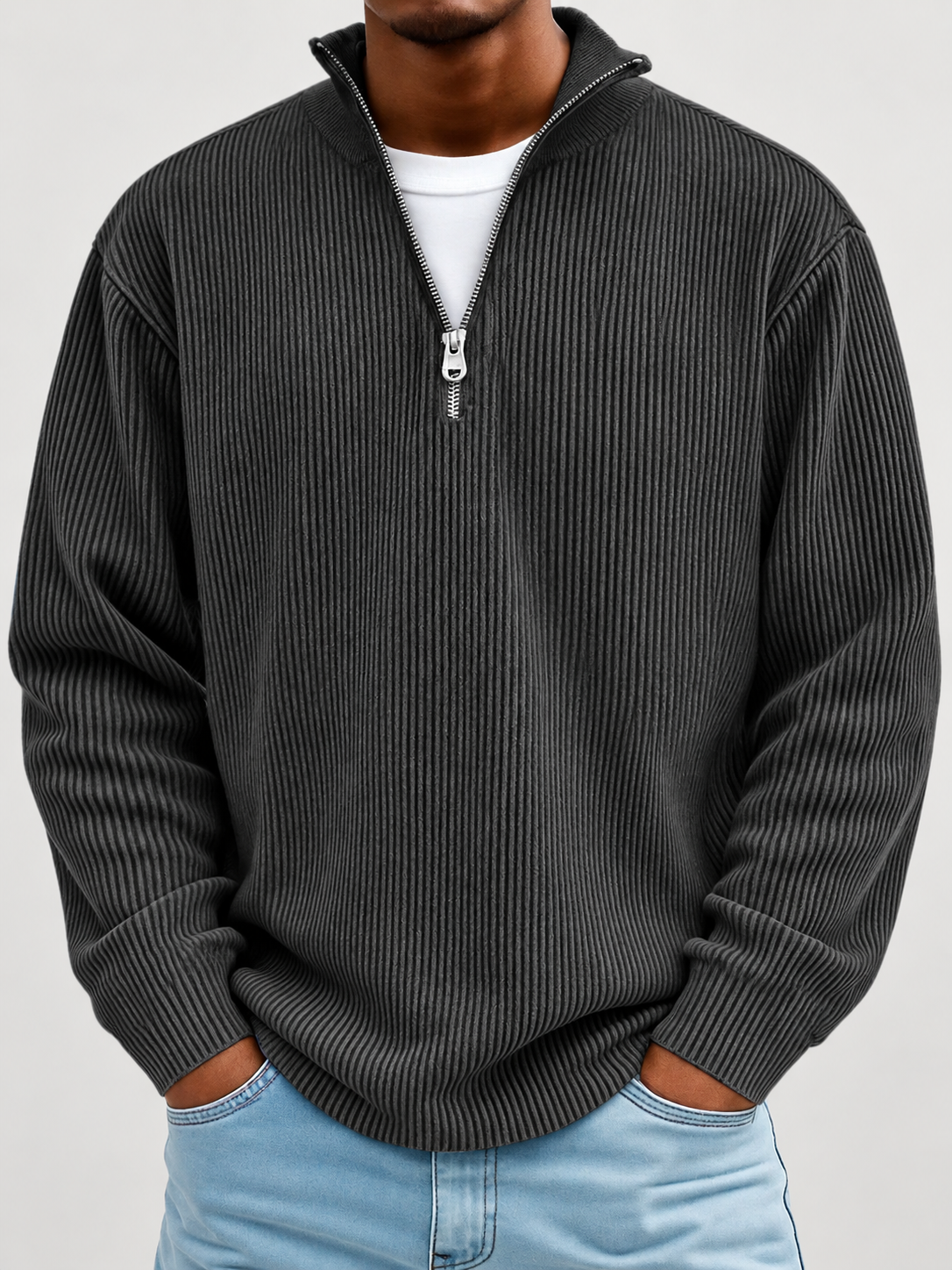 Alex Gerippter Pullover mit Reissverschluss
