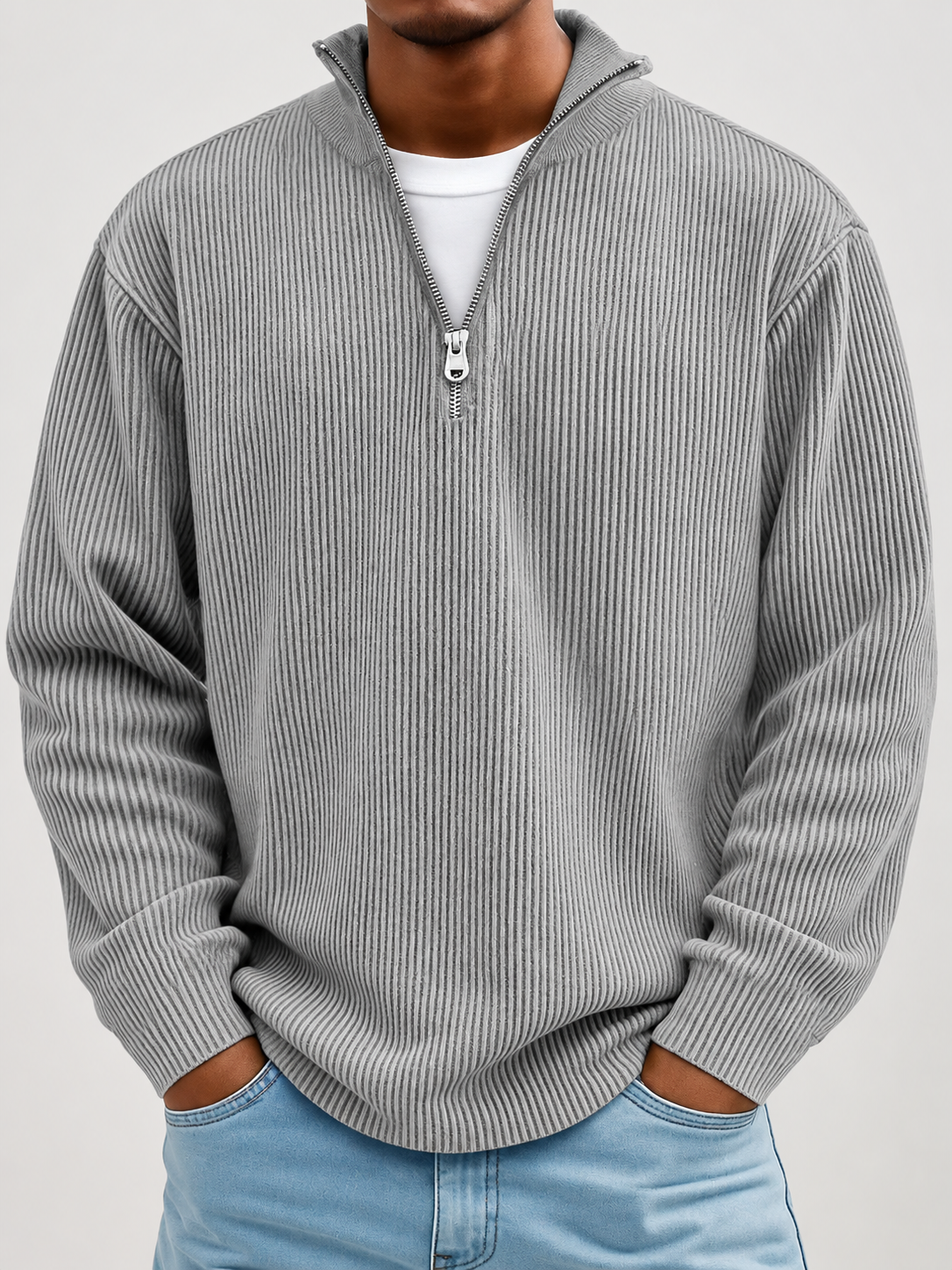 Alex Gerippter Pullover mit Reissverschluss