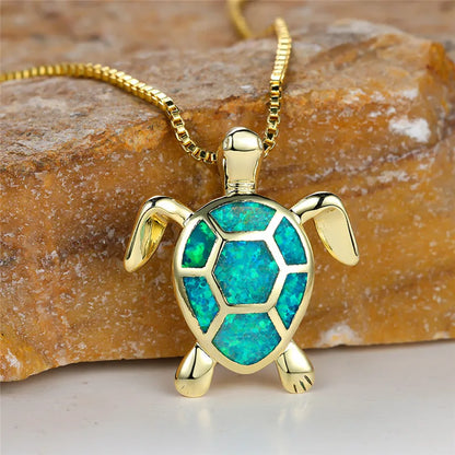 Vintage-Schildkrötenkette mit Feueropal