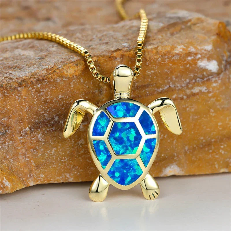 Vintage-Schildkrötenkette mit Feueropal