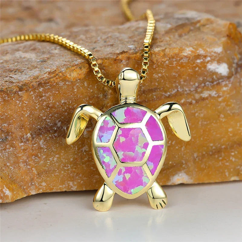 Vintage-Schildkrötenkette mit Feueropal