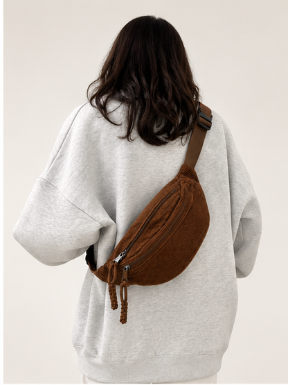 Cognac Cord-Schultertasche