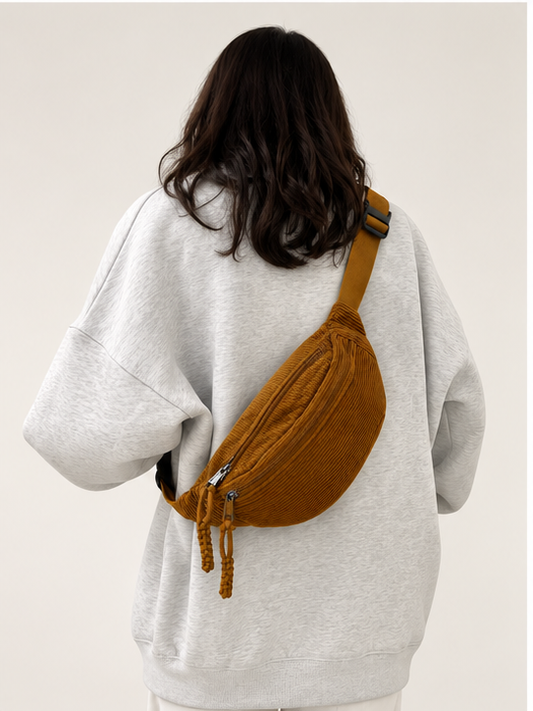 Camel Cord-Schultertasche