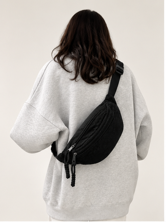 Schwarz Cord-Schultertasche
